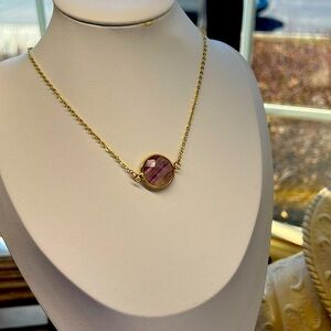M225 High Quality Flourite Faceted Pendant Necklace Gold Tone